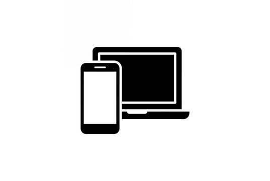 Minimalist digital devices icon, black laptop and smartphone vector, responsive web design symbol set on white