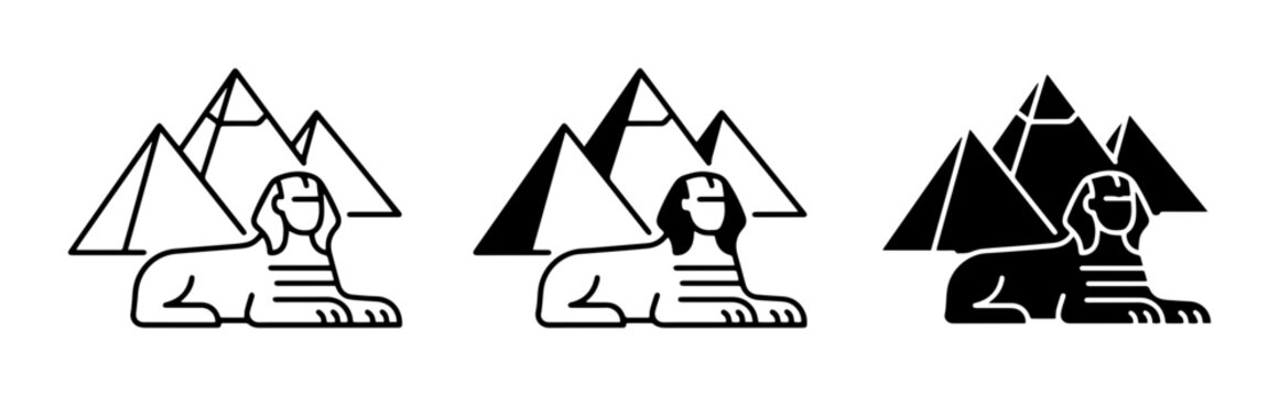 Egyptian Sphinx and Pyramids Icons, Ancient Landmark Vector Graphics, Cairo Landmark Symbols, Travel and History Icons