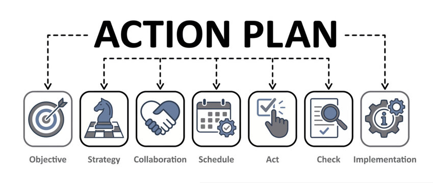 Action plan business infographic vector, strategic project management workflow diagram, corporate planning timeline