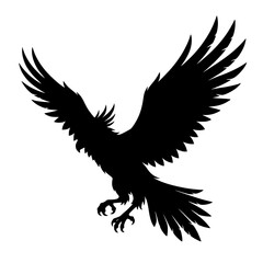 Fototapeta premium Harpy Eagle Silhouette in Flight Against a White Background Featuring Bird, Bird of Prey, Wings with Talons and Beak Elements