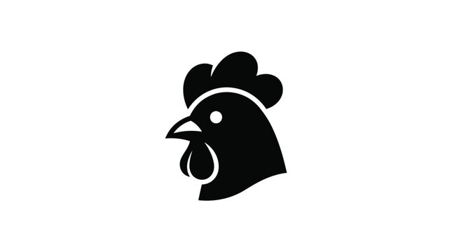 Minimalist black rooster head silhouette icon isolated on a clean white background for modern branding