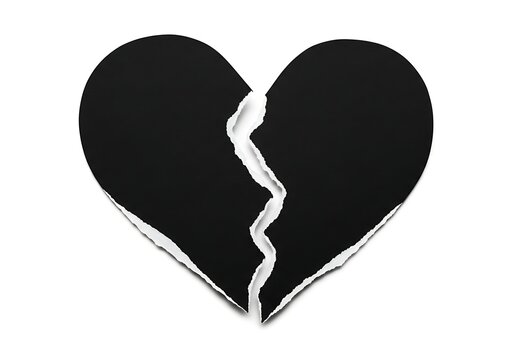 A broken heart symbol in black and white