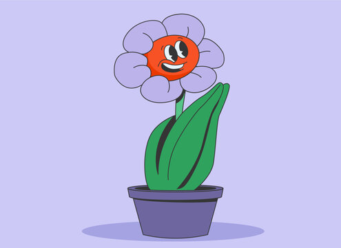 Retro Flower Character in a Pot