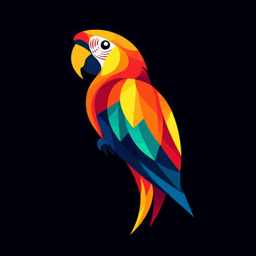 Colorful parrot bird geometric design isolated black