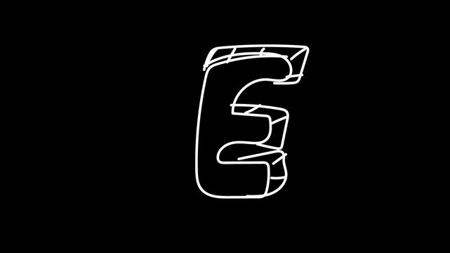 Hand Drawn White Chalk Style Three Dimensional Alphabet Letters From A To J Animated On Solid Black Background Zooming Close Up Of Letter E Sketchy Kids Typography Design For Education Classroom Eleme
