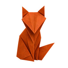 Fototapeta premium Paper Origami Fox with Sharp Angular Face on Transparent PNG Background