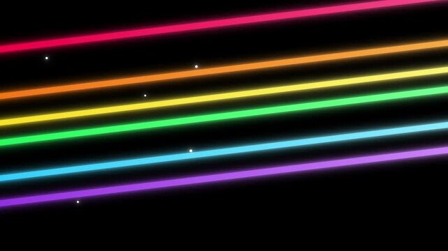 Rainbow stripes display vibrant parallel light beams glowing across a dark solid black space background.