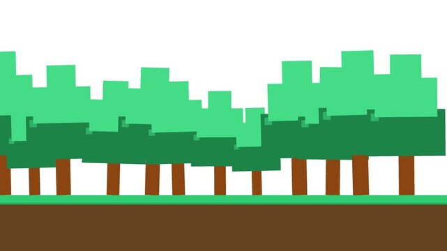 Pixelated Forest Landscape with Brown Ground and Green Grass.
