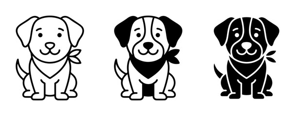 Obraz premium Cute Dog Icons, Puppy Vector Graphics, Pet Illustrations Set, Canine Companions, Animal Emblems, Black and White, Line Art, Simple Design