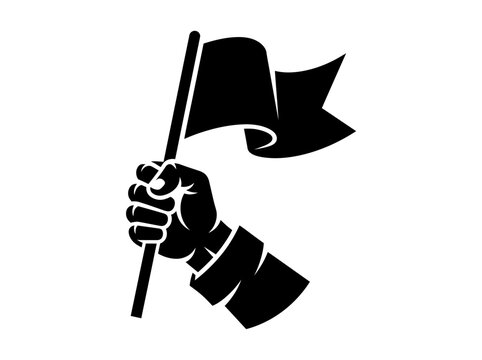 Revolutionary clenched fist holding flag vector, protest hand icon, strike symbol graphic