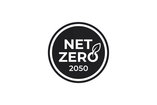 Net zero 2050 carbon neutrality badge, green eco friendly circular label, sustainable emissions vector icon