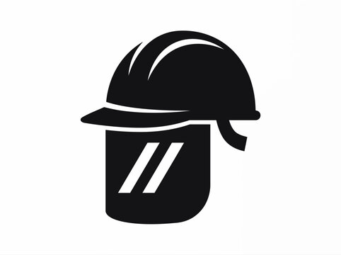 Industrial safety helmet with face shield vector icon. Construction hard hat, protective welding headgear.