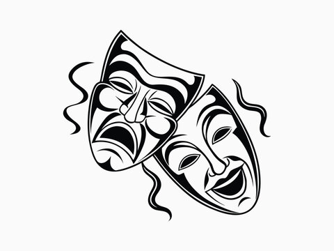 Theater masks vector comedy tragedy symbol dramatic arts performance masks.