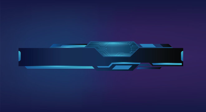 Futuristic futuristic lower third banner graphic vector sci fi HUD elements, digital circuit patterns, and glowing blue lights on dark background