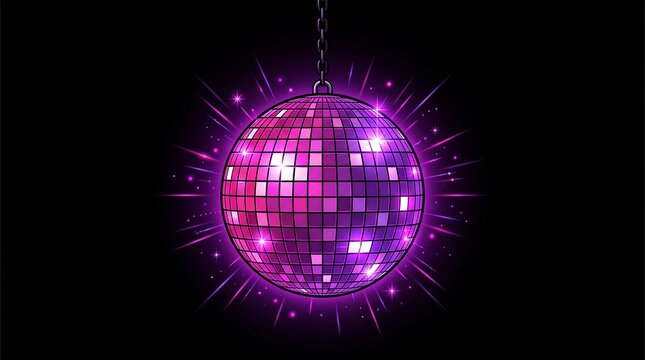 Disco Ball Vector Purple Mirror Globe Glowing Party Background Illustration