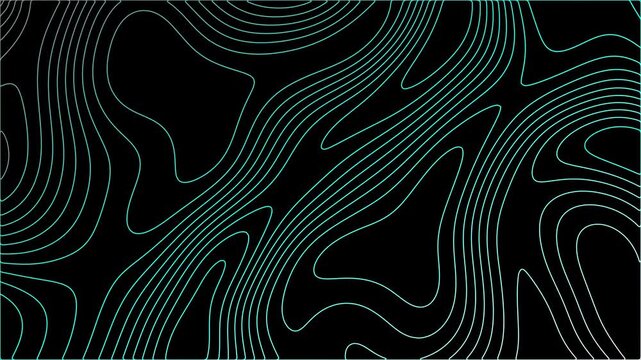 Topographic map background with glowing teal contour lines, abstract geographic landscape animation, dark tech wave pattern for motion graphics