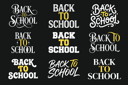 Vector Set of back to school elements, Back to school typography template, School event typography bundle illustration.