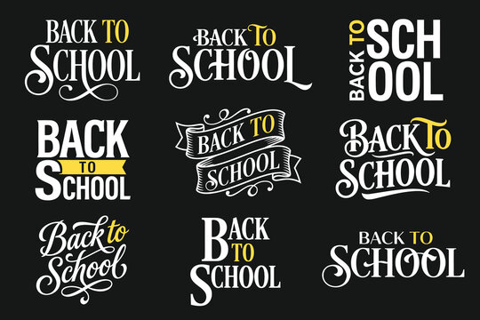 Vector Set of back to school elements, Back to school typography template, School event typography bundle illustration.