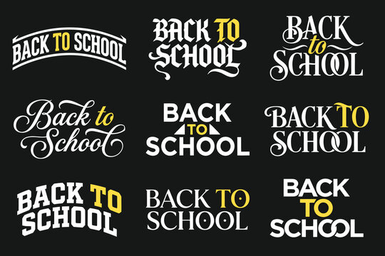 Vector Set of back to school elements, Back to school typography template, School event typography bundle illustration.