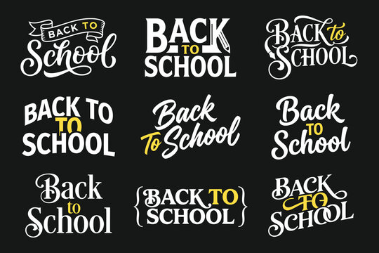 Vector Set of back to school elements, Back to school typography template, School event typography bundle illustration.