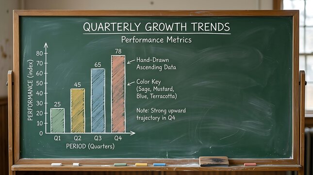 Blackboard with math bar chart and equations