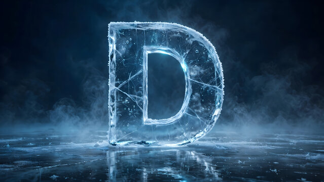 3D Ice Letter D in Dark Frozen Atmosphere