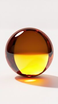 Yellow glass sphere. Shiny orb isolated on white.