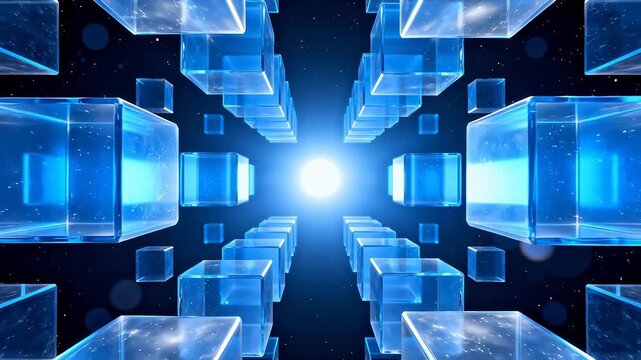Blue glass cubes in space