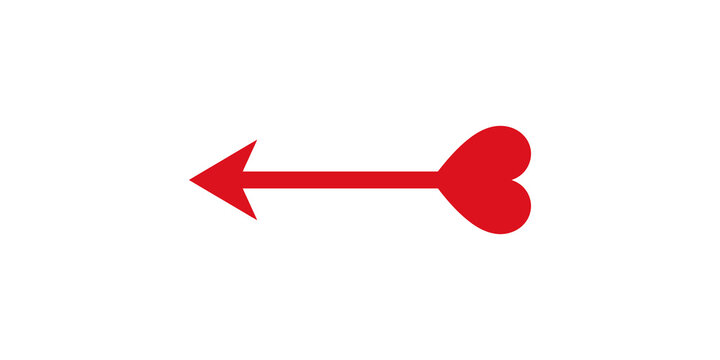 Romantic heart shaped arrow symbol icon pointing left isolated on transparent background.