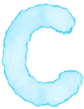 Cute blue watercolor alphabet lettering letter C illustration