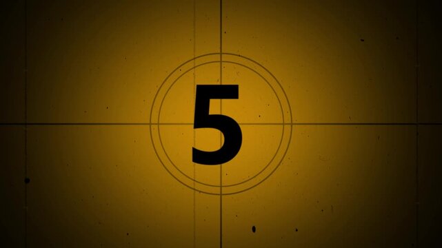 vintage, old, projected film head leader with Realtime countdown animation. 10 seconds realistic vintage old movie countdown intro animation. retro countdown animation 10 to 0 number.