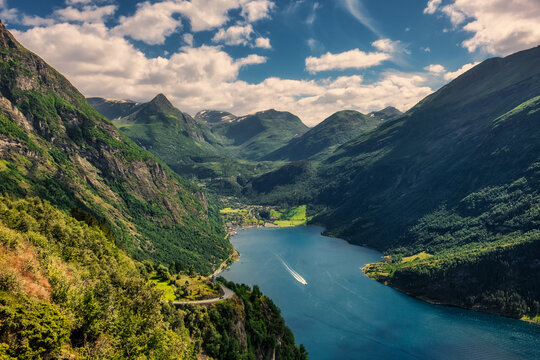 Scening view of Geiranger fjord in Norway, Europe