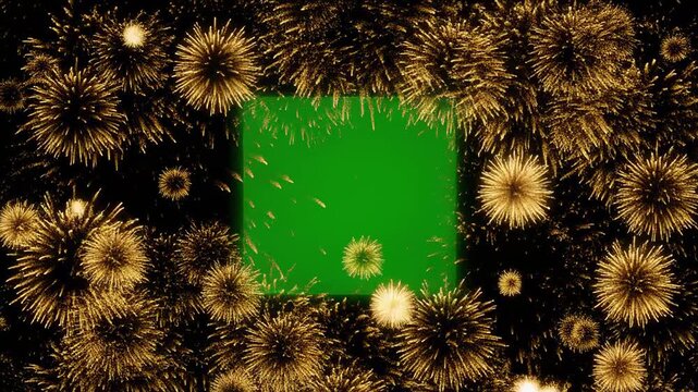 Green Screen Squares with Exploding Particles during Festive Celebration