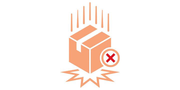 Fragile package being dropped with prohibited symbol sign.