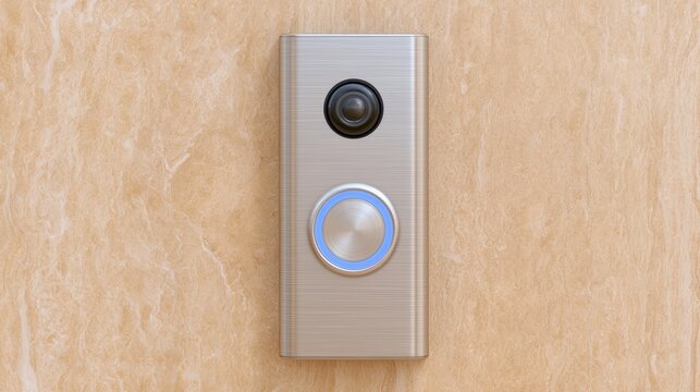 Modern Doorbell with Camera and Light on Marble Surface, Sleek Design Promoting Home Security and Convenience for Smart Living Solutions