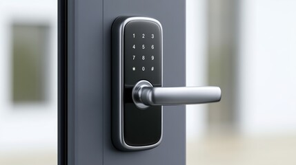 Naklejka premium Modern Electronic Door Lock with Keypad and Lever Handle for Secure Home and Office Access Control Solutions and Smart Technology Integration