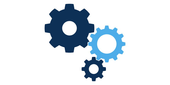 Set of three mechanical gear icons for industrial design.
