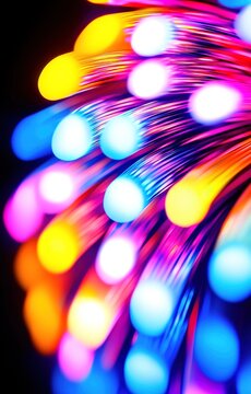Glowing fiber optics. Colorful light strands.