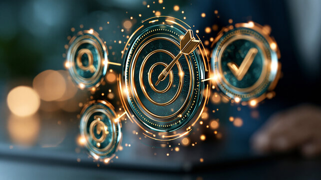 SMART goals framework concept with measurable achievable relevant time-bound icons, business planning and performance management theme, defocused background, with copy space