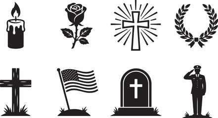 Fototapeta premium Military Memorial Remembrance Tribute Symbols Vector Set
