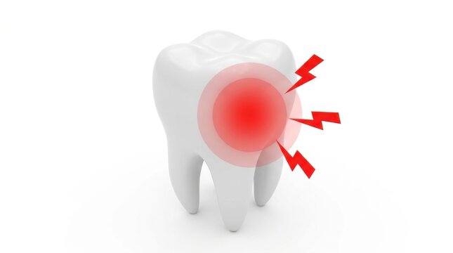 Molar tooth with inflamed pulp and radiating pain 3d rendering on white background aching dental care dentistry endodontics inflammation pulpitis toothache render illustration computer graphics