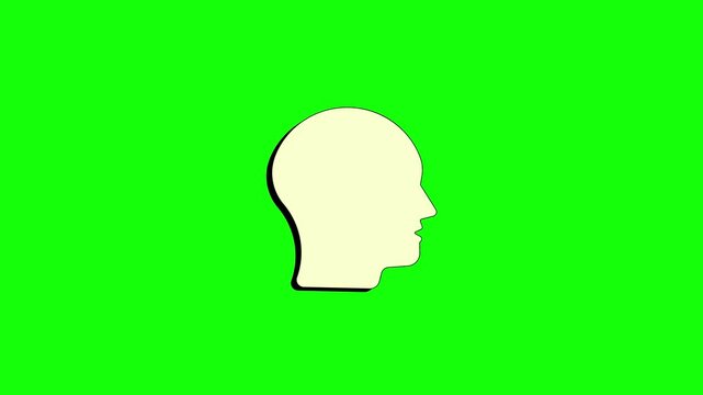 Simple human head profile icon, a versatile graphic symbol representing thought, intelligence, and abstract concepts, on a Bright Green Screen for Easy Chroma Keying and Versatile Project Integration.