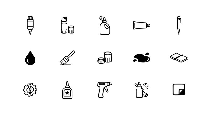 Glue Icons Set for Mobile App and Web Design, Color Editable Flat Vector Collection