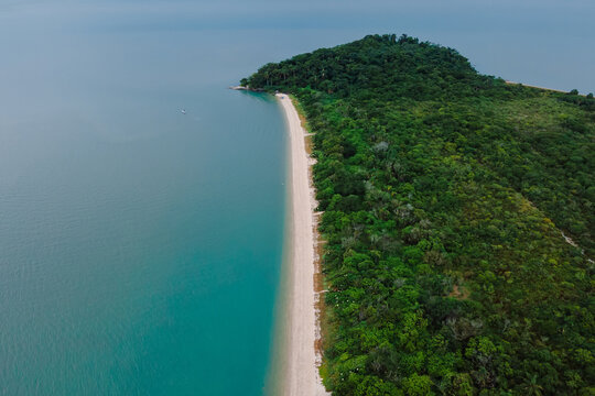 Beach with forest and mountain in Florianopolis, Brazil.