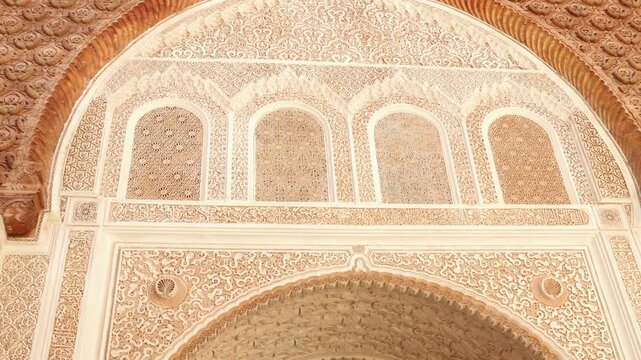 Ornate Moorish Archway With Intricate Stucco Carvings and Geometric Islamic Patterns