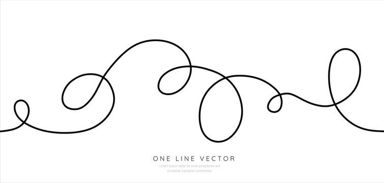 Curly organic line. Squiggle wavy and decorative ornament. Wiggly curvy doodle element one line. Seamless pattern. Hand drawn one line vector. Editable stroke