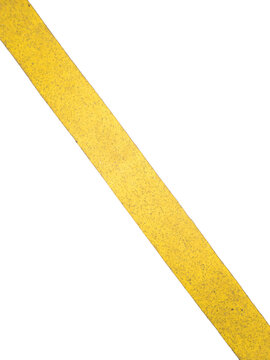 Yellow safety boundary strip on public transport floor isolated.