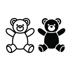 Fototapeta premium Cute cartoon teddy bears sitting side by side. Adorable plush bear friends in black and white line art illustration.