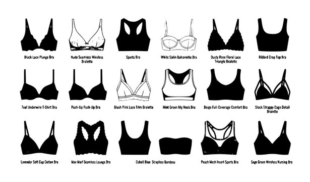Fashion Bra Vector Illustration Set Featuring Modern Women's Lingerie Styles on White