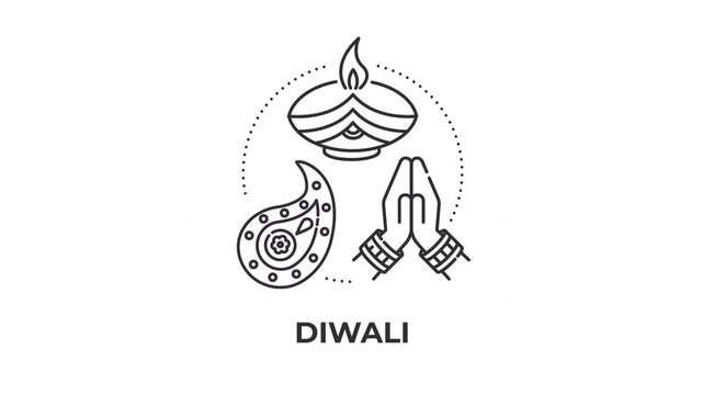 Diwali line concept icon animation. Global cultural celebration. Inspirational festive and traditional holiday. Animated outline round motion graphic. Minimal HD video with alpha channel